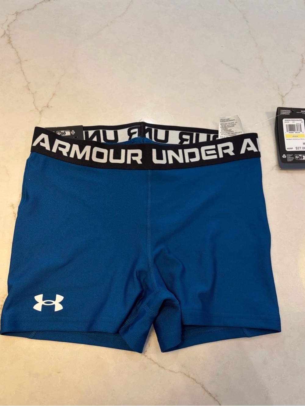 Under Armour Women's Royal Blue Compression Shorts with Black Waistband